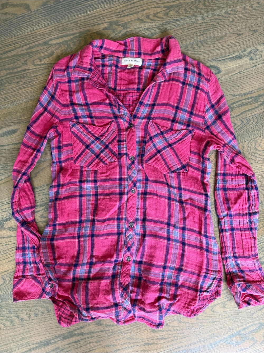 cloth & stone Hot Pink Plaid Button-Up Shirt